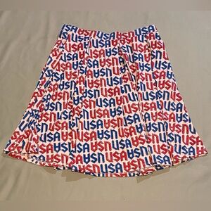 LuLaRoe Madison Flare Pleated Skirt Red and Blue USA Print XL NWT
